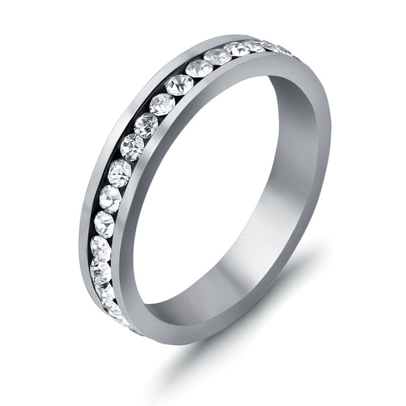 Women's Stainless Steel Geometric Single Row Diamond Ring Stylish Versatile Couple Jewelry
