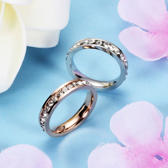 Women's Stainless Steel Geometric Single Row Diamond Ring Stylish Versatile Couple Jewelry