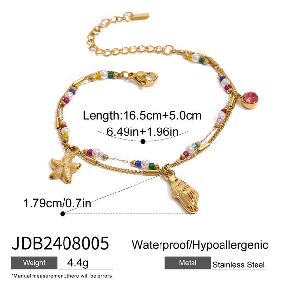 Women's Stainless Steel Geometric Small Fish Pearl Natural Stone Electroplated Personality Bracelet Jewelry