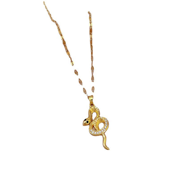 Women's Stainless Steel Geometric Small Snake Micro Diamond Necklace
