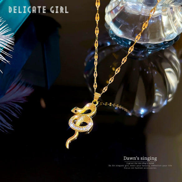 Women's Stainless Steel Geometric Small Snake Micro Diamond Necklace