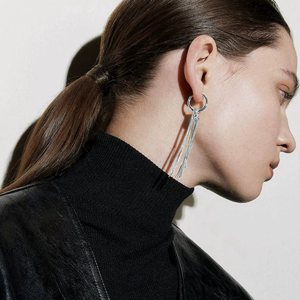 Women's Stainless Steel Geometric Snake Bone Chain Knotted Tassel Earrings Jewelry With Electroplating