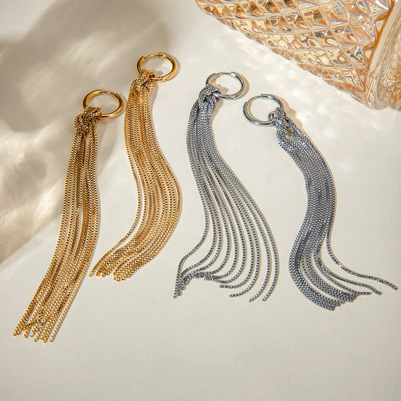 Women's Stainless Steel Geometric Snake Bone Chain Knotted Tassel Earrings Jewelry With Electroplating