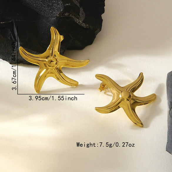 Women's Stainless Steel Geometric Square And Starfish Irregular Earrings With Electroplated Light Luxury Design