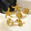 Women's Stainless Steel Geometric Square And Starfish Irregular Earrings With Electroplated Light Luxury Design