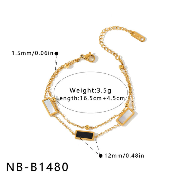 Women's Stainless Steel Geometric Square Bracelet With White Shell Inlay And Vacuum Plated 18K Finish
