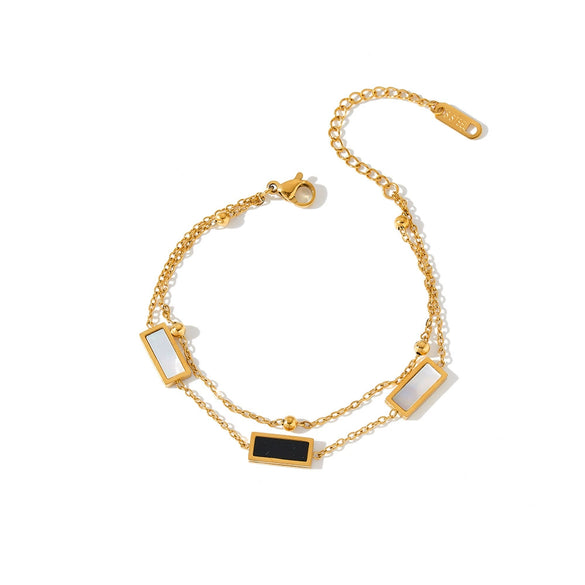 Women's Stainless Steel Geometric Square Bracelet With White Shell Inlay And Vacuum Plated 18K Finish