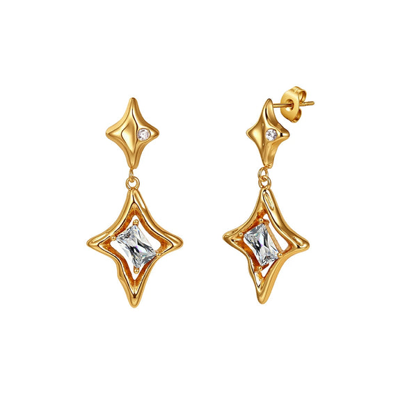 Women's Stainless Steel Geometric Star Earrings With Vacuum Real Gold Plating In Pvd Furnace