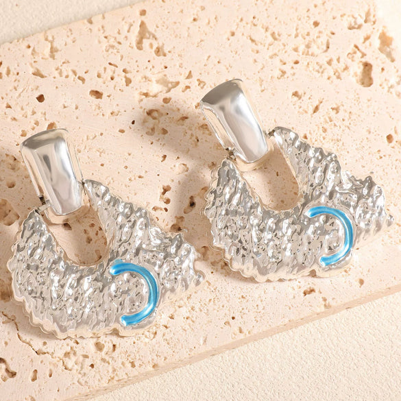Women's Stainless Steel Geometric Stud Earrings With Exaggerated Irregular Quadrilateral Design And Electroplated Finish