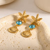Women's Stainless Steel Geometric Stud Earrings With Starfish And Seashell Motifs Electroplated Trendy Beach Style Jewelry