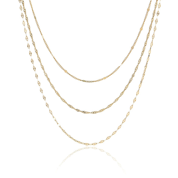 Women's Stainless Steel Geometric Style Electroplated Threelayer Plain Chain Necklace