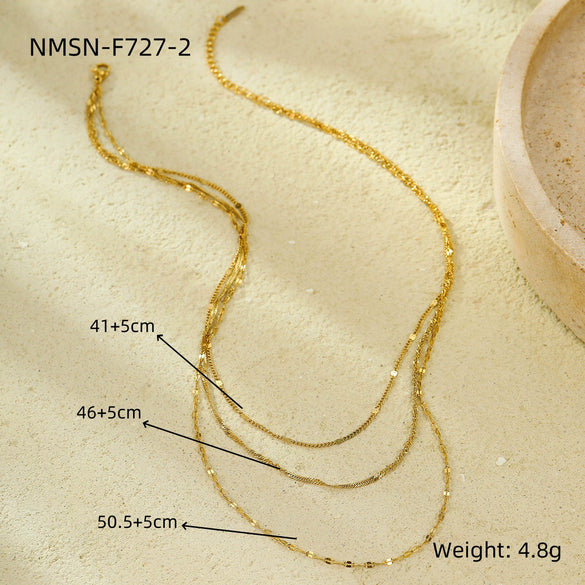 Women's Stainless Steel Geometric Style Electroplated Threelayer Plain Chain Necklace