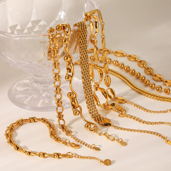 Women's Stainless Steel Geometric Style Handmade Bracelets 18K Goldplated Jewelry