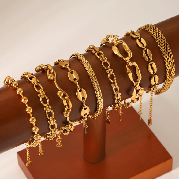 Women's Stainless Steel Geometric Style Handmade Bracelets 18K Goldplated Jewelry