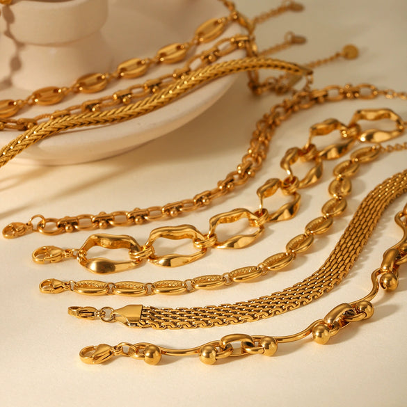 Women's Stainless Steel Geometric Style Handmade Bracelets 18K Goldplated Jewelry