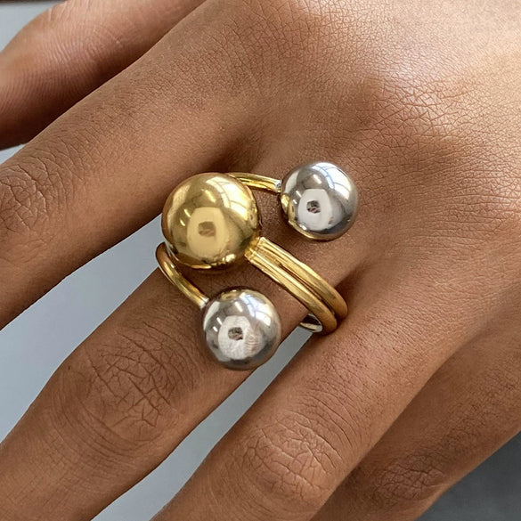 Women's Stainless Steel Geometric Style Pearl Colormatching Open Ring With Electroplating