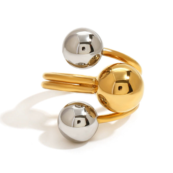Women's Stainless Steel Geometric Style Pearl Colormatching Open Ring With Electroplating