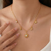 Women's Stainless Steel Geometric Sun Moon Star Necklace With Cat's Eye Stone Zircon And Rhinestone Accents 18K Vacuum Plated Light Luxury Jewelry