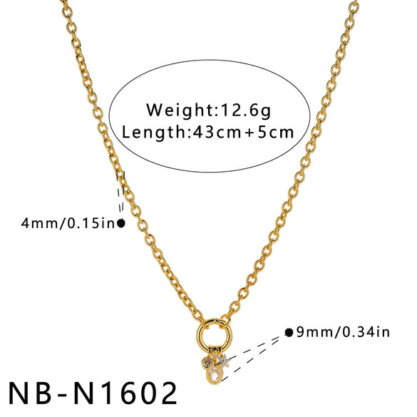 Women's Stainless Steel Geometric Sun Pendant Necklace With Zircon Rhinestone And Pearl Accents 18K Vacuum Plated Regular Chain