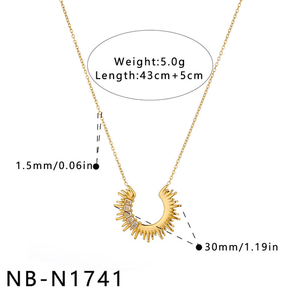 Women's Stainless Steel Geometric Sunflower Pendant Necklace With Rhinestones And 18K Vacuum Plated Finish