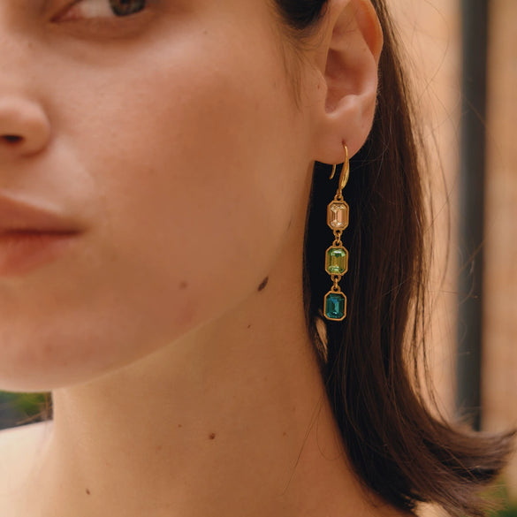 Women's Stainless Steel Geometric Tassel Earrings With Rhinestones And Gemstones Plated Sparkling Pierced Earrings For Wholesale