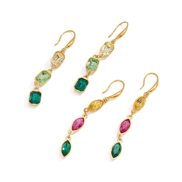Women's Stainless Steel Geometric Tassel Earrings With Rhinestones And Gemstones Plated Sparkling Pierced Earrings For Wholesale