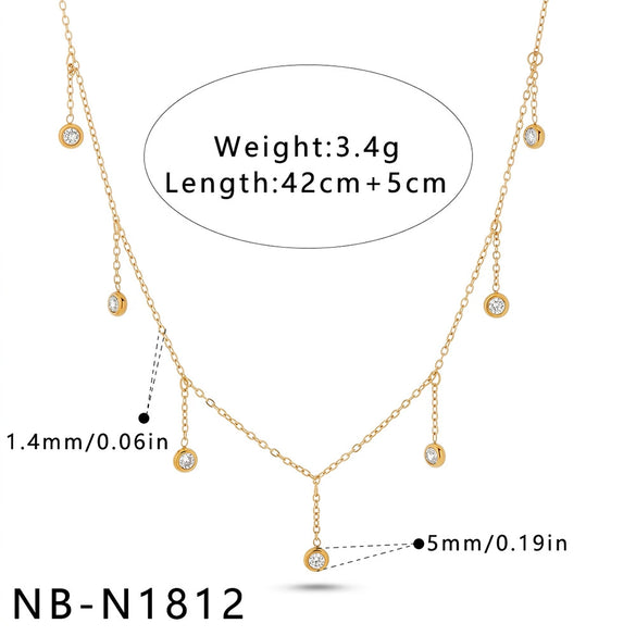 Women's Stainless Steel Geometric Tassel Necklace With Zircon Inlay And 18K Vacuum Plated Finish Simple Fashion Jewelry