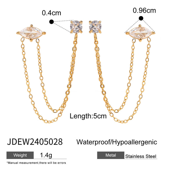Women's Stainless Steel Geometric Tassel Round Zircon Earrings Jewelry With Electroplating And Powder Casting