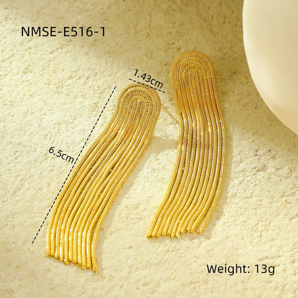 Women's Stainless Steel Geometric Tassel Zircon Earrings Vintage Style Electroplated