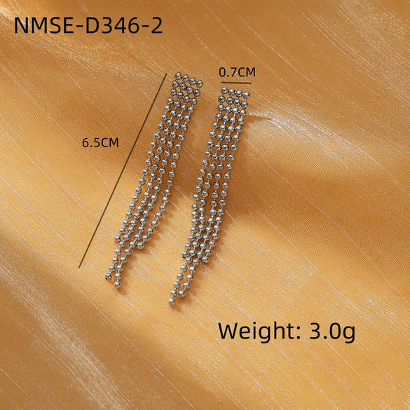 Women's Stainless Steel Geometric Tassel Zircon Earrings Vintage Style Electroplated
