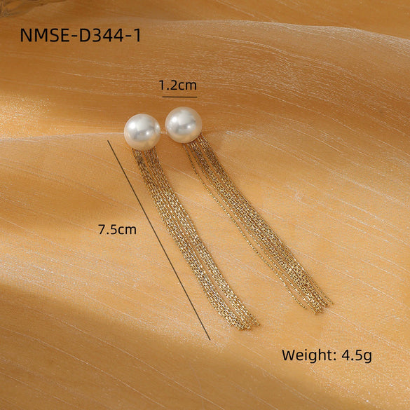 Women's Stainless Steel Geometric Tassel Zircon Earrings Vintage Style Electroplated