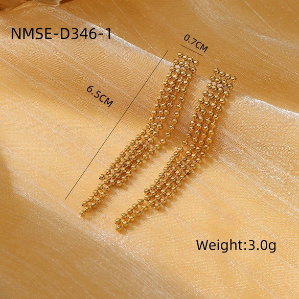 Women's Stainless Steel Geometric Tassel Zircon Earrings Vintage Style Electroplated
