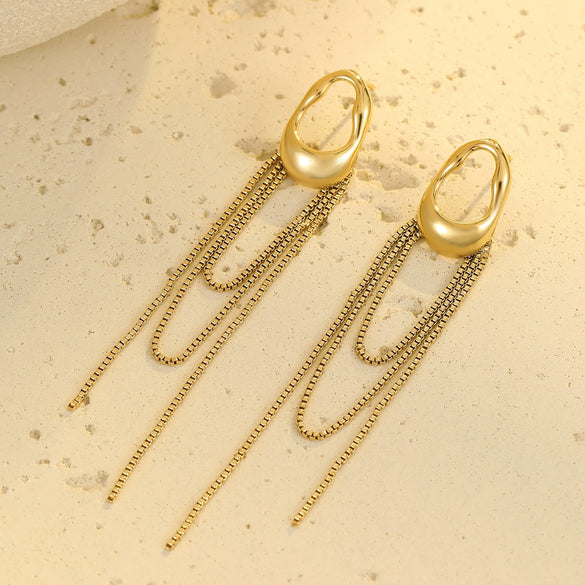 Women's Stainless Steel Geometric Tassel Zircon Earrings Vintage Style Electroplated