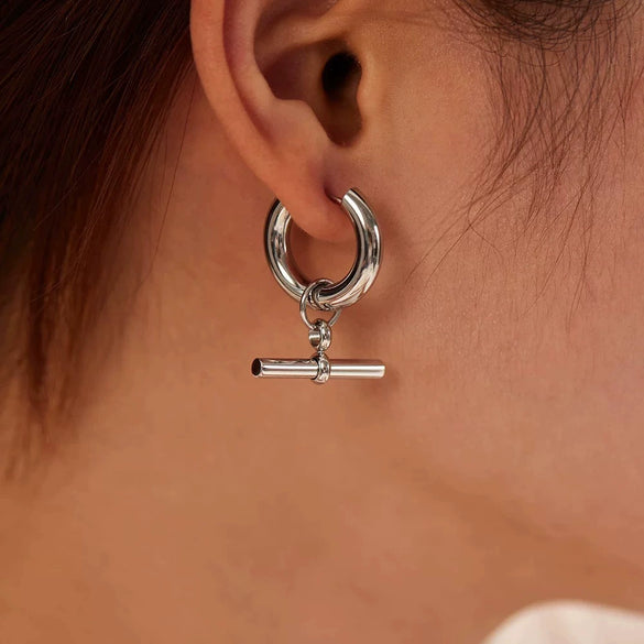 Women's Stainless Steel Geometric Tbar Pendant Removable Earrings With Electroplating