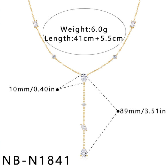 Women's Stainless Steel Geometric Teardrop Heart Pendant Necklace With Zircon Rhinestone And Pearl Accents Light Luxury Plated Jewelry