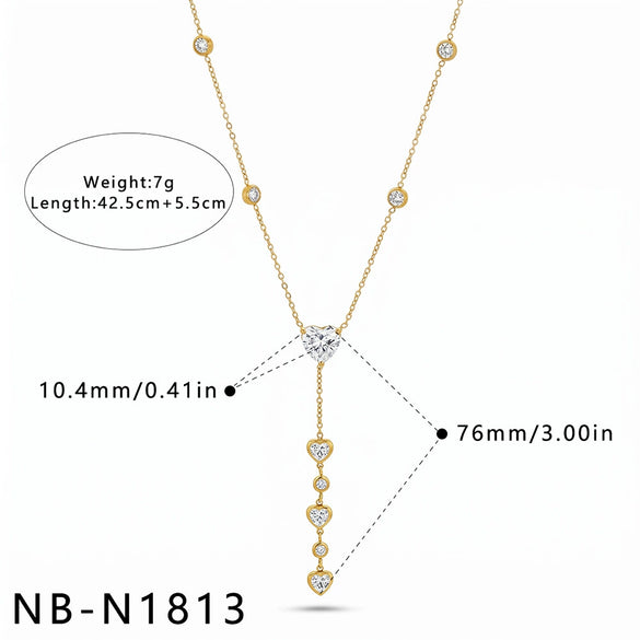 Women's Stainless Steel Geometric Teardrop Heart Pendant Necklace With Zircon Rhinestone And Pearl Accents Light Luxury Plated Jewelry