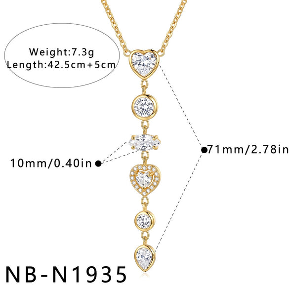 Women's Stainless Steel Geometric Teardrop Heart Pendant Necklace With Zircon Rhinestone And Pearl Accents Light Luxury Plated Jewelry