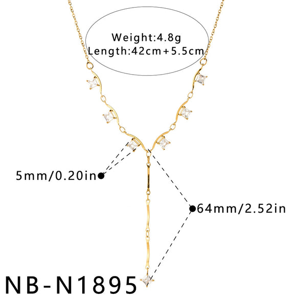 Women's Stainless Steel Geometric Teardrop Heart Pendant Necklace With Zircon Rhinestone And Pearl Accents Light Luxury Plated Jewelry