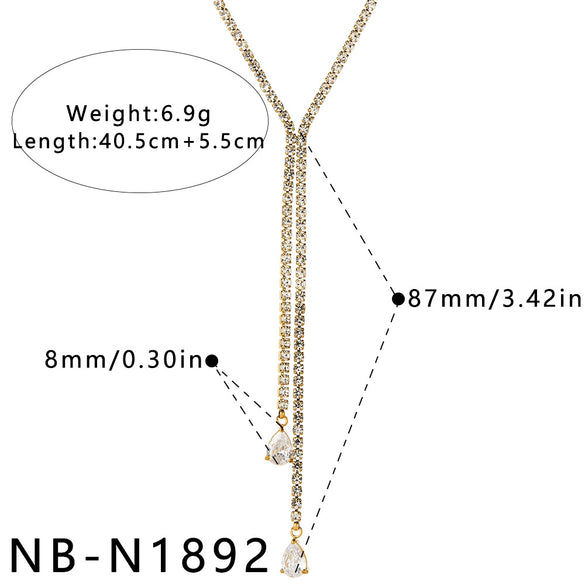 Women's Stainless Steel Geometric Teardrop Heart Pendant Necklace With Zircon Rhinestone And Pearl Accents Light Luxury Plated Jewelry
