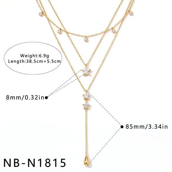 Women's Stainless Steel Geometric Teardrop Heart Pendant Necklace With Zircon Rhinestone And Pearl Accents Light Luxury Plated Jewelry