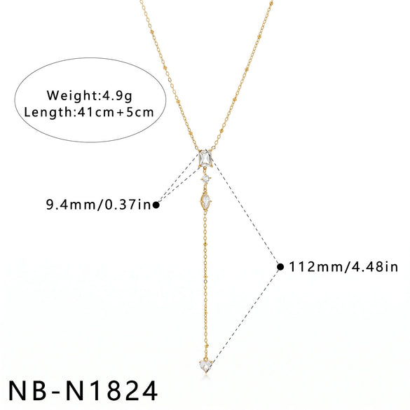 Women's Stainless Steel Geometric Teardrop Heart Pendant Necklace With Zircon Rhinestone And Pearl Accents Light Luxury Plated Jewelry
