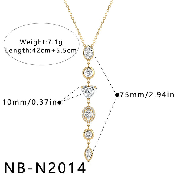 Women's Stainless Steel Geometric Teardrop Heart Pendant Necklace With Zircon Rhinestone And Pearl Accents Light Luxury Plated Jewelry