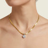 Women's Stainless Steel Geometric Teardrop Pendant Necklace With Cubic Zirconia Flat Snake Chain And Vacuum Goldplated Finish
