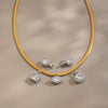 Women's Stainless Steel Geometric Teardrop Pendant Necklace With Cubic Zirconia Flat Snake Chain And Vacuum Goldplated Finish
