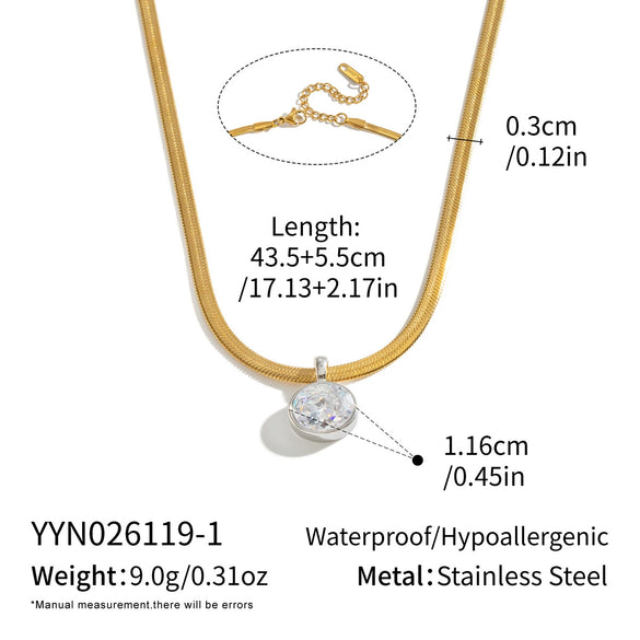 Women's Stainless Steel Geometric Teardrop Pendant Necklace With Cubic Zirconia Flat Snake Chain And Vacuum Goldplated Finish