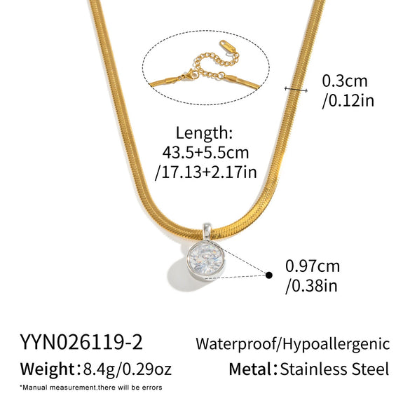 Women's Stainless Steel Geometric Teardrop Pendant Necklace With Cubic Zirconia Flat Snake Chain And Vacuum Goldplated Finish