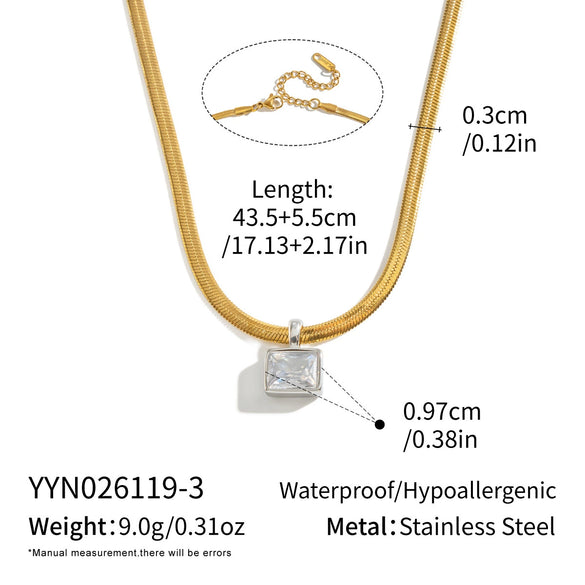 Women's Stainless Steel Geometric Teardrop Pendant Necklace With Cubic Zirconia Flat Snake Chain And Vacuum Goldplated Finish
