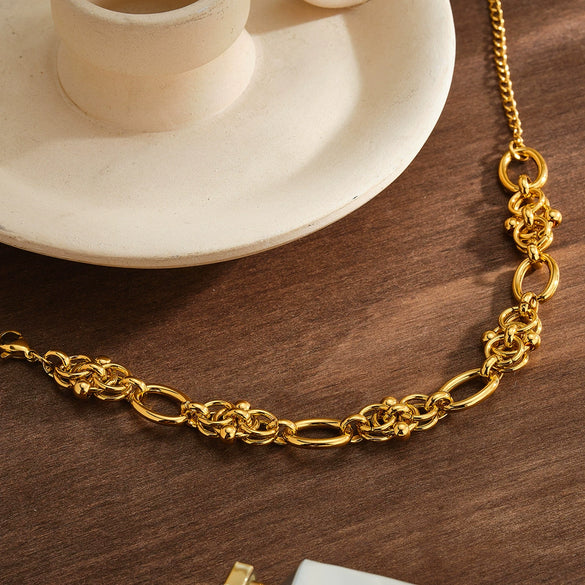 Women's Stainless Steel Geometric Thick Chain Spliced Bracelet With Vacuum Plated Electroplated Finish