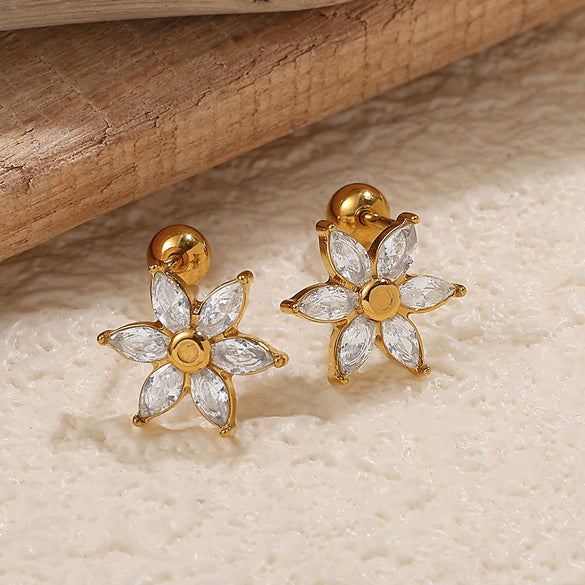 Women's Stainless Steel Geometric Threaded Piercing Earrings With Electroplating