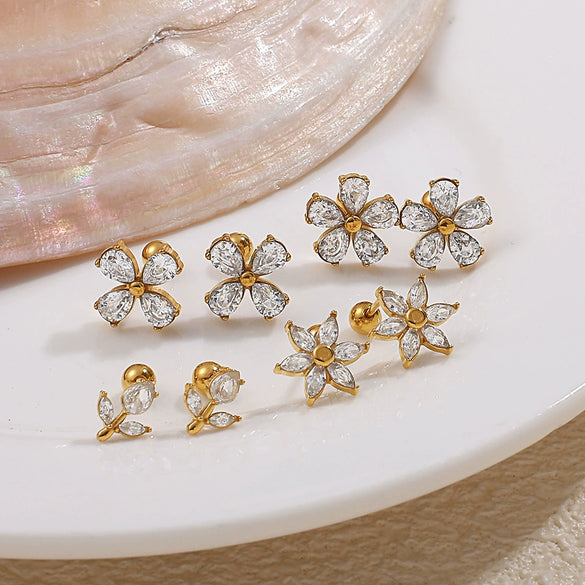 Women's Stainless Steel Geometric Threaded Piercing Earrings With Electroplating